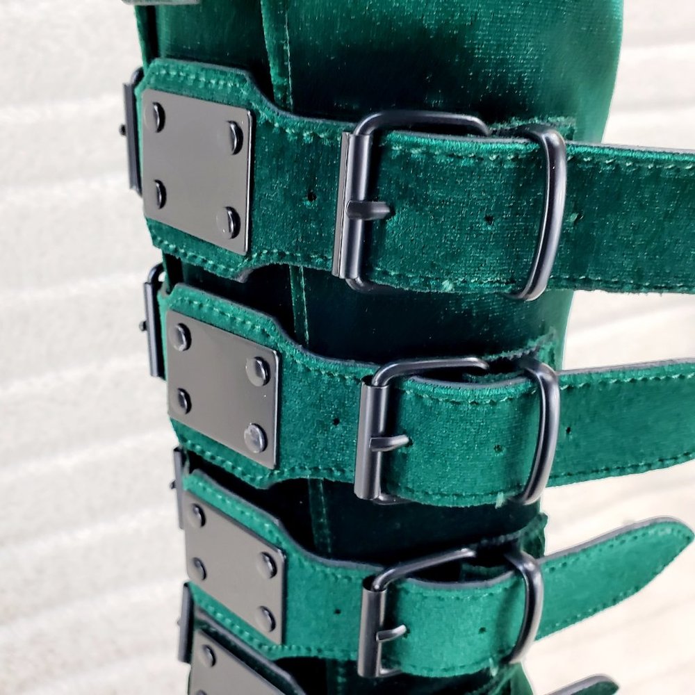 Swing Emerald Green Velvet Goth Punk Multi Strap Platform Restocked - Picture 5 of 14